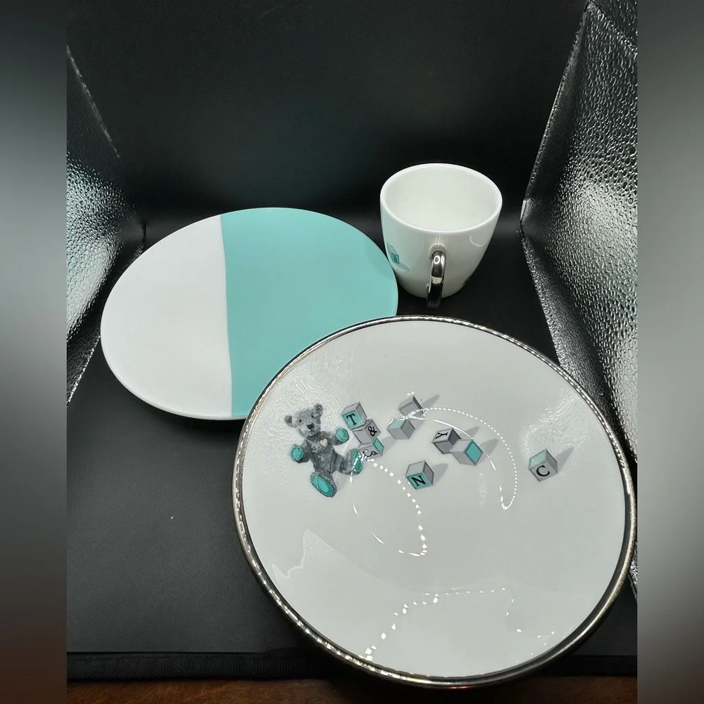 Tiffany & Co. Bear and Block Child / Baby Theme Tableware Set of 3 pcs